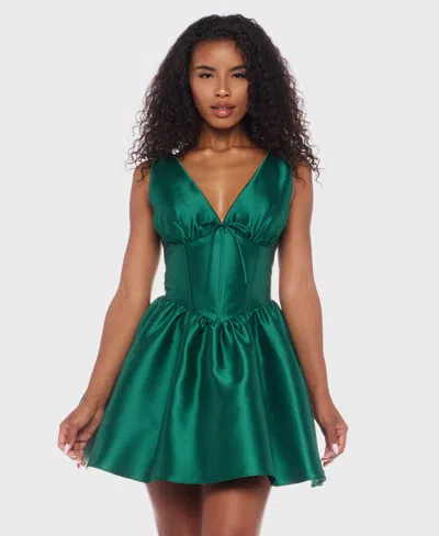 Alex & Sophia Juniors Wide Strap V-neck Party Dress In Green