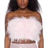 Alex & Sophia Juniors Womens Feathers Cropped Strapless Top In White
