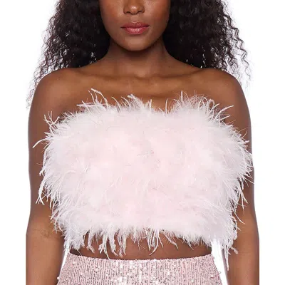 Alex & Sophia Juniors Womens Feathers Cropped Strapless Top In White