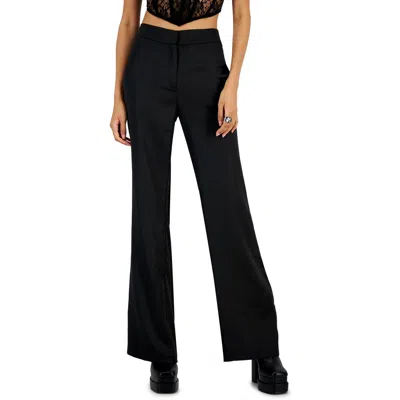 Alex & Sophia Juniors Womens Solid Satin Straight Leg Pants In Black
