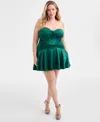 Alex & Sophia Trendy Plus Size Strapless Sweetheart-neck Fit & Flare Dress In Green