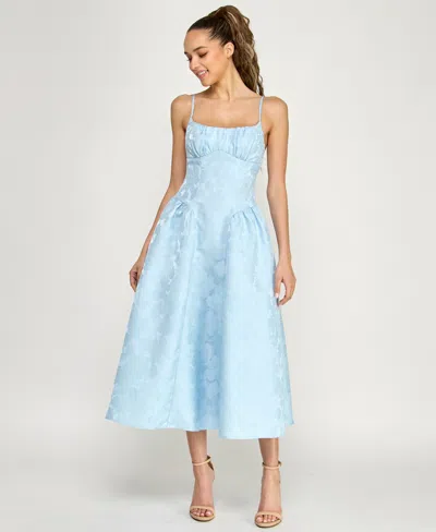 Alex & Sophia Women's Floral Jacquard Scoop Neck Midi Dress In Blue