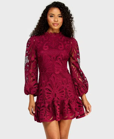 Alex & Sophia Women's Mock Neck Short Dress In Burgundy