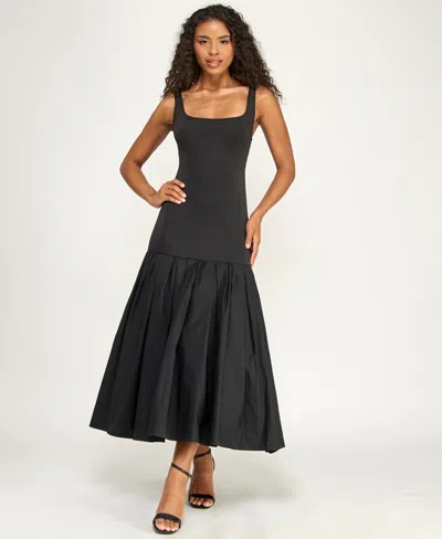 Alex & Sophia Women's Scoop Neck Shirred Midi Dress In Black