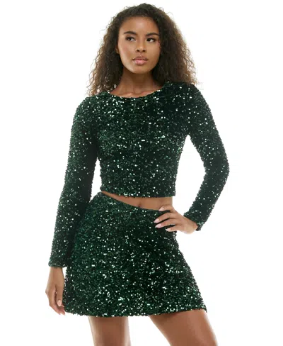 Alex & Sophia Women's Sequin Tie-back Long-sleeve Top In Hunter Gre