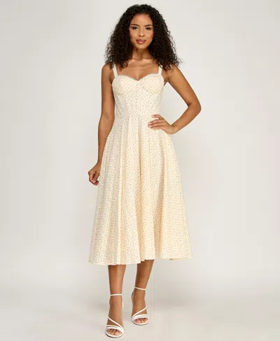 Alex & Sophia Women's Sweetheart Neck Clip Dot Midi Dress In Neutral