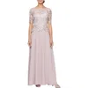 Alex Apparel Floral Emboidery A-line Gown In Rose
