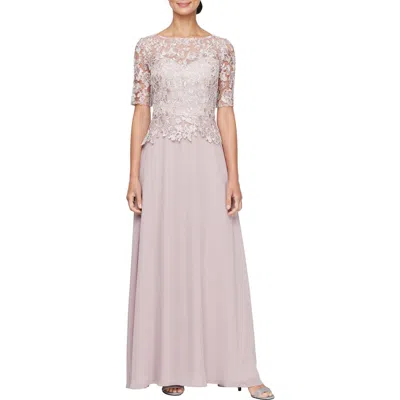Alex Apparel Floral Emboidery A-line Gown In Rose