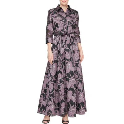 Alex Apparel Metallic Floral A-line Gown In Black/amethyst
