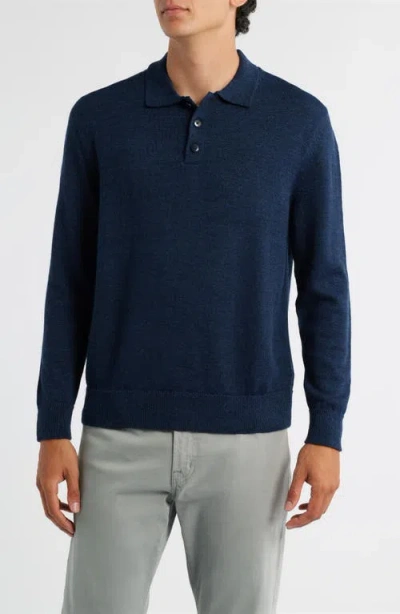 Alex Crane  Anchor Merino Wool Polo Sweater In Blue