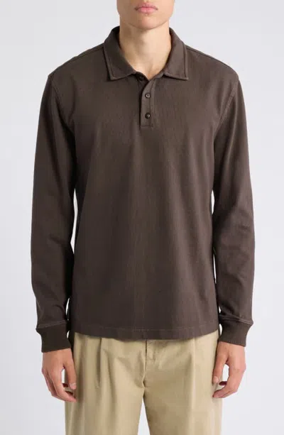 Alex Crane  Caza Long Sleeve Organic Cotton Polo In Bark