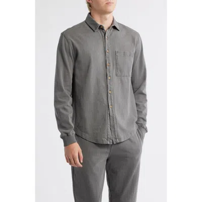 Alex Crane  Caza Rib Organic Cotton Knit Button-up Shirt In Gray