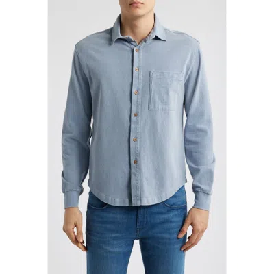 Alex Crane  Caza Rib Organic Cotton Knit Button-up Shirt In Wave