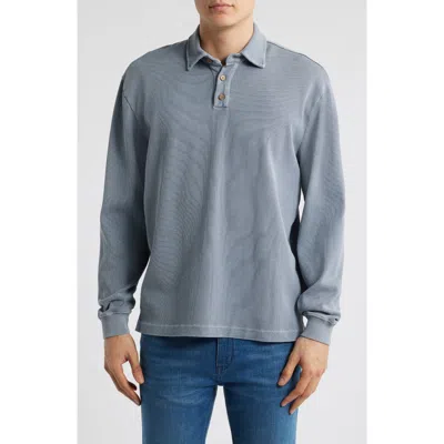Alex Crane  Caza Rib Organic Cotton Long Sleeve Polo In Wave