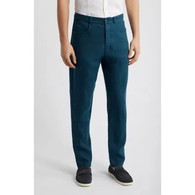 Alex Crane  Cham Linen Straight Leg Pants In Dusk