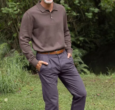 Alex Crane  Feather Long Sleeve Polo In Coffee In Brown