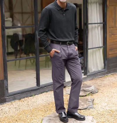 Alex Crane  Feather Long Sleeve Polo In Night In Gray