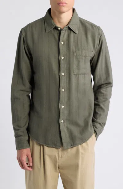 Alex Crane  Herringbone Organic Cotton Flannel Shirt In Green