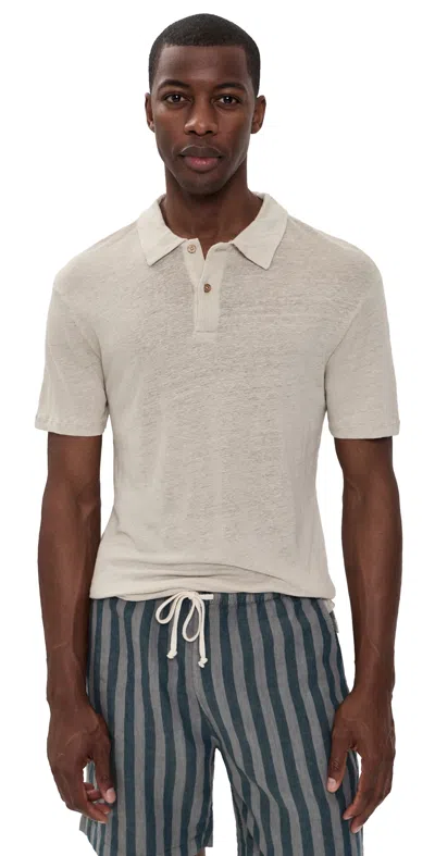 Alex Crane  Linen Knit Polo Bone In Neutral