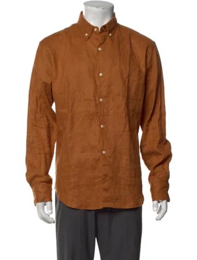 Pre-owned Alex Crane  Linen Long Sleeve Dress Shirt In Brown