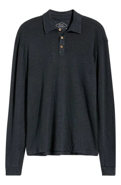 Alex Crane  Linen Long Sleeve Polo In Black