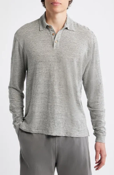 Alex Crane  Linen Long Sleeve Polo In Gray