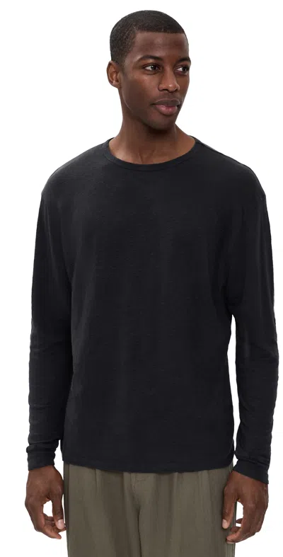 Alex Crane  Linen Long Sleeve Sun Tee Night In Black