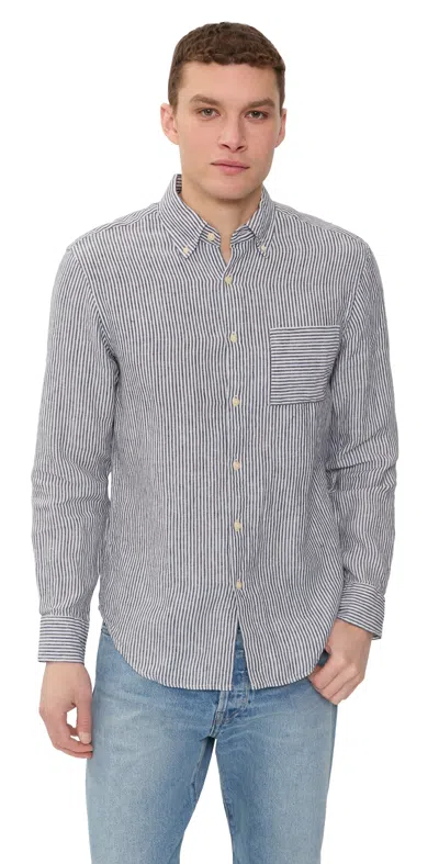 Alex Crane  Linen Playa Shirt Lines In Gray