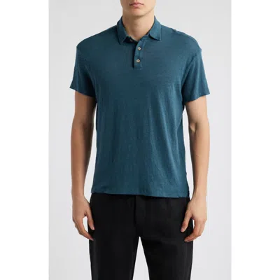 Alex Crane  Linen Polo In Blue
