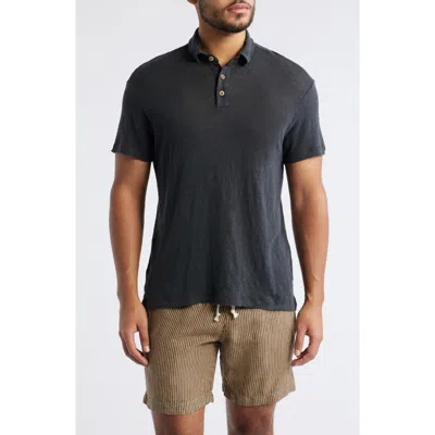 Alex Crane  Linen Polo In Black