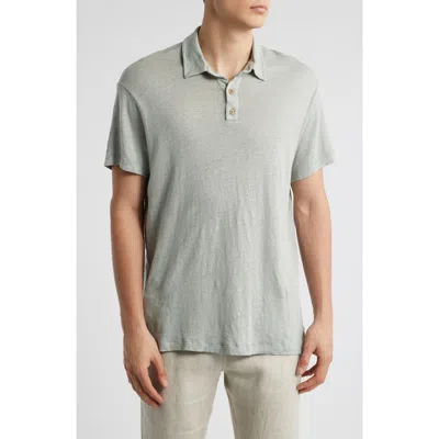 Alex Crane  Linen Polo In Steel