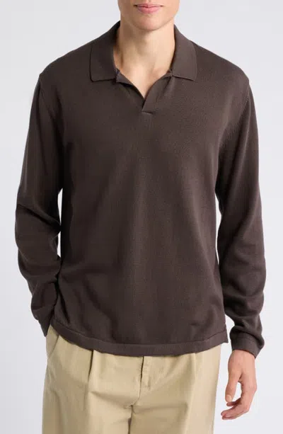 Alex Crane  Lolo Organic Cotton Long Sleeve Sweater Polo In Bark
