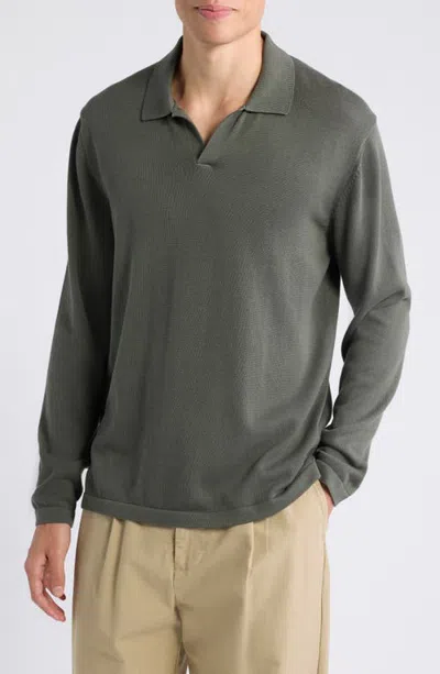 Alex Crane  Lolo Organic Cotton Long Sleeve Sweater Polo In Gray