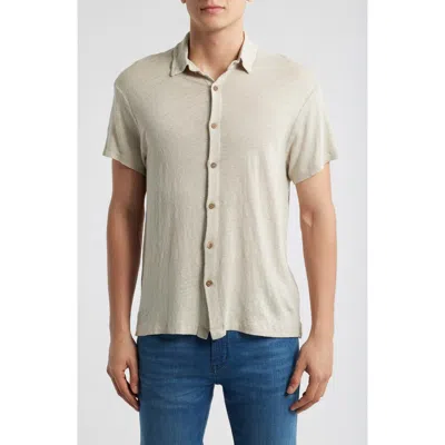 Alex Crane  Ola Linen Knit Short Sleeve Button-up In Bone