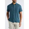 Alex Crane  Ola Linen Knit Short Sleeve Button-up In Dusk