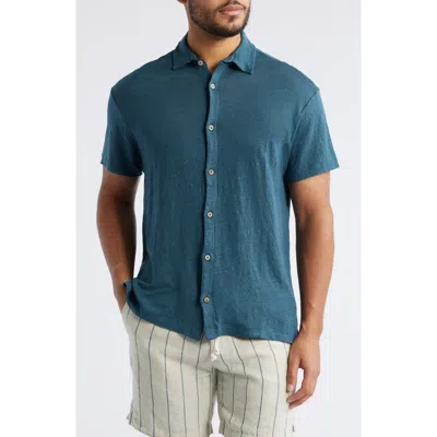 Alex Crane  Ola Linen Knit Short Sleeve Button-up In Dusk