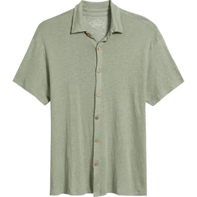 Alex Crane  Ola Linen Knit Short Sleeve Button-up In Moss