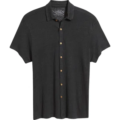 Alex Crane  Ola Linen Knit Short Sleeve Button-up In Night