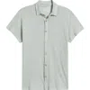 Alex Crane  Ola Linen Knit Short Sleeve Button-up In Steel