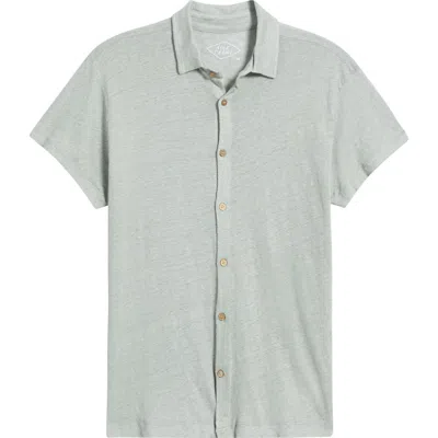 Alex Crane  Ola Linen Knit Short Sleeve Button-up In Steel