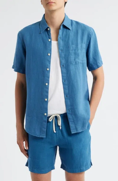 Alex Crane  Ola Linen Short Sleeve Button-up Shirt In Blue