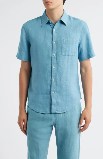 Alex Crane  Ola Linen Short Sleeve Button-up Shirt In Blue