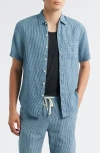 Alex Crane  Ola Linen Short Sleeve Button-up Shirt In Blue