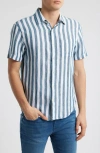 Alex Crane  Ola Linen Short Sleeve Button-up Shirt In Bigwave