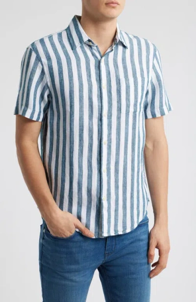 Alex Crane  Ola Linen Short Sleeve Button-up Shirt In Bigwave
