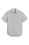 Alex Crane  Ola Linen Short Sleeve Button-up Shirt In Lines