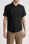 Alex Crane  Ola Linen Short Sleeve Button-up Shirt In Black