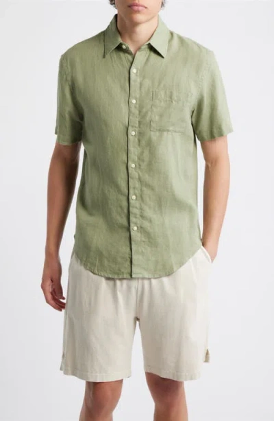 Alex Crane  Ola Linen Short Sleeve Button-up Shirt In Green