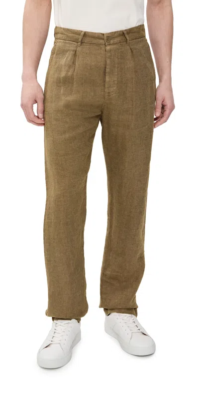 Alex Crane  Pleated Linen Alta Trousers Chai In Brown