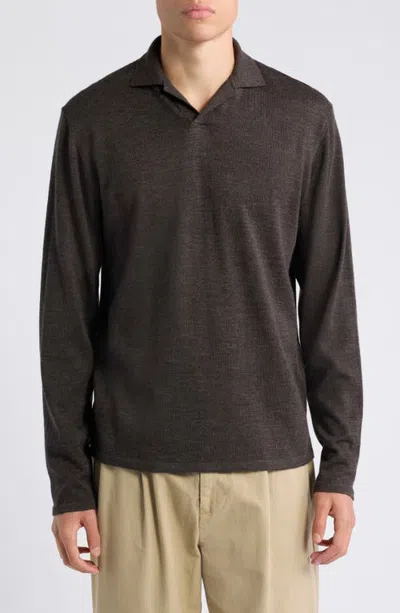 Alex Crane  Tam Long Sleeve Merino Wool Polo In Brown